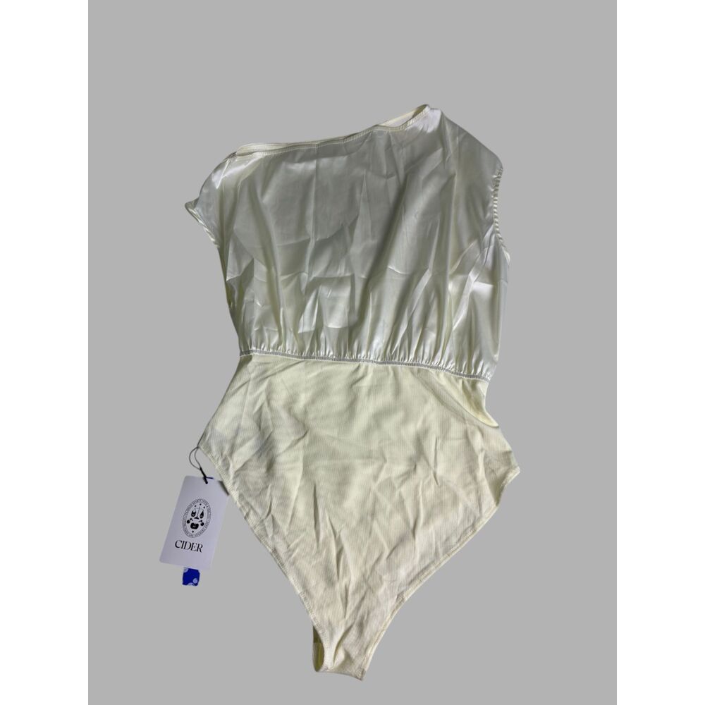 Cider Satin Blouse Bodysuit Women's Medium Light Yellow Cream NWT